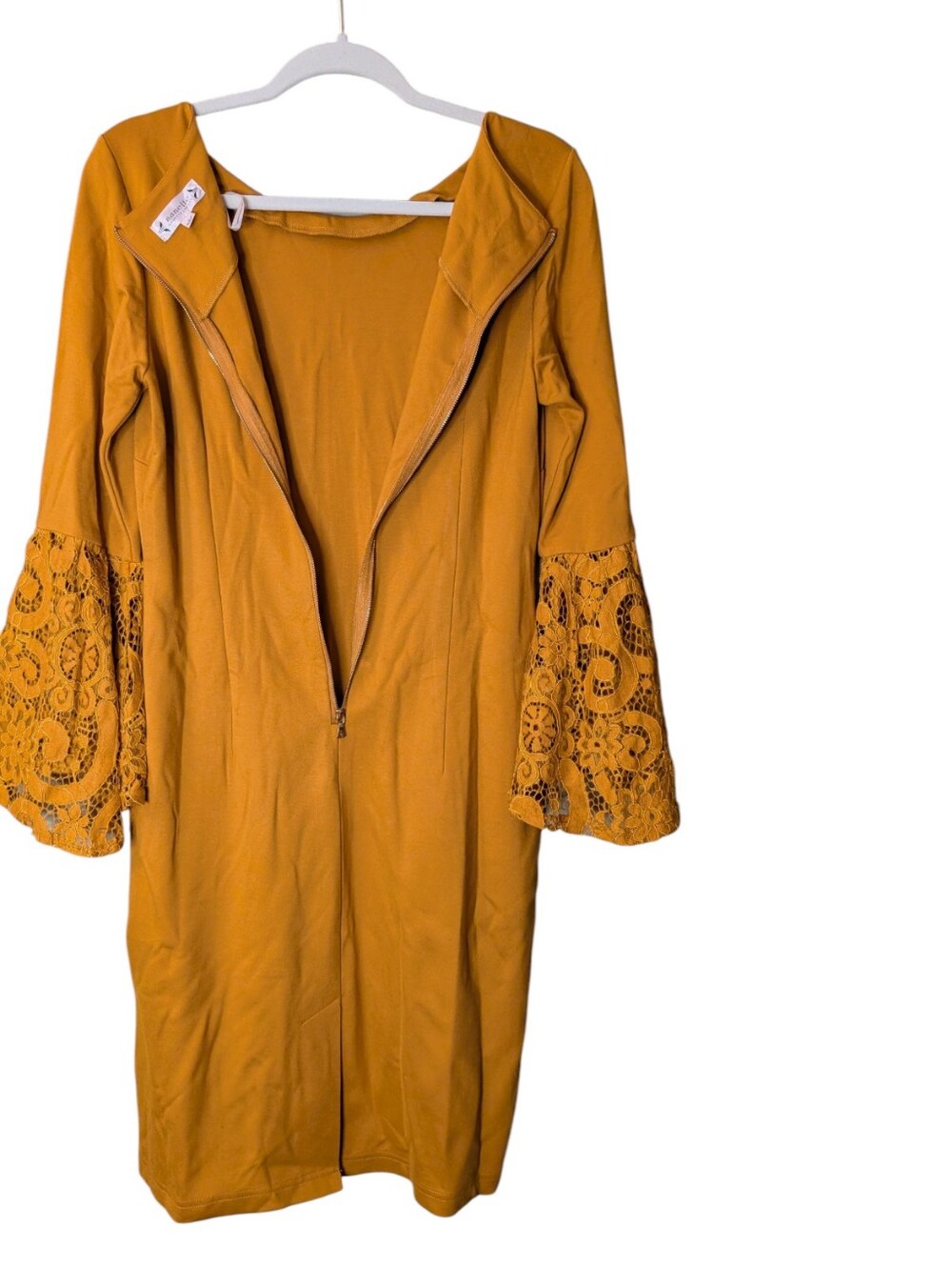Nanette Lepore Mustard Yellow Bell Sleeve sheath Dress Boho Career lace size 8 - Picture 5 of 7